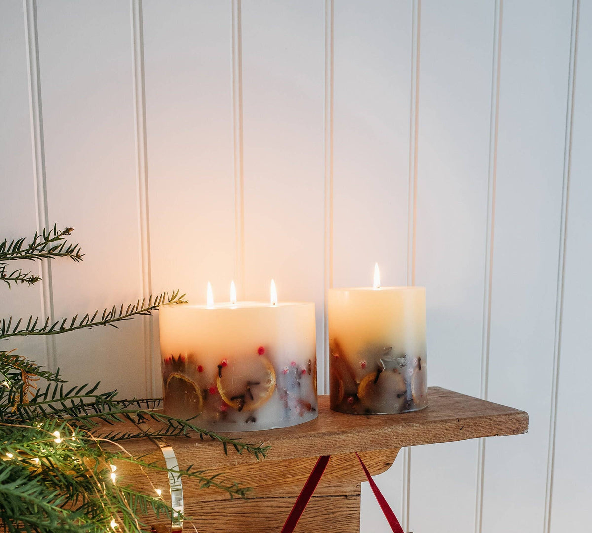 Luxury Handmade Winter Botanical Christmas Pillar Candle Soy