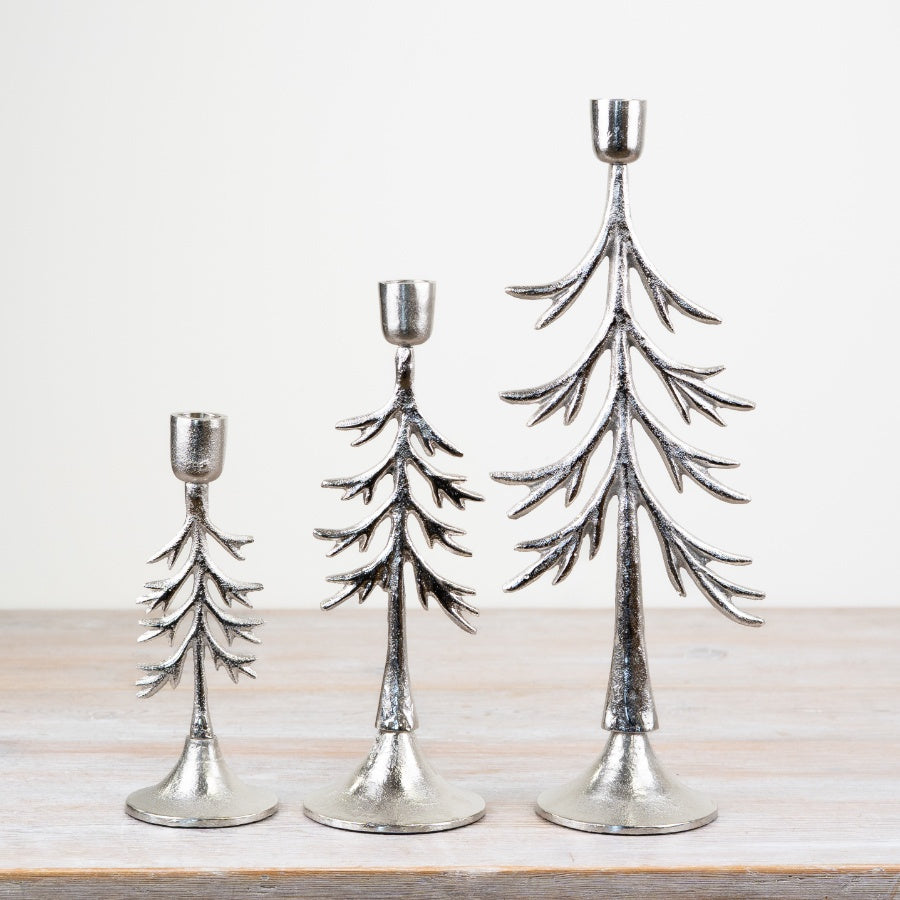 Silver Alumunium Tree Candle Holder