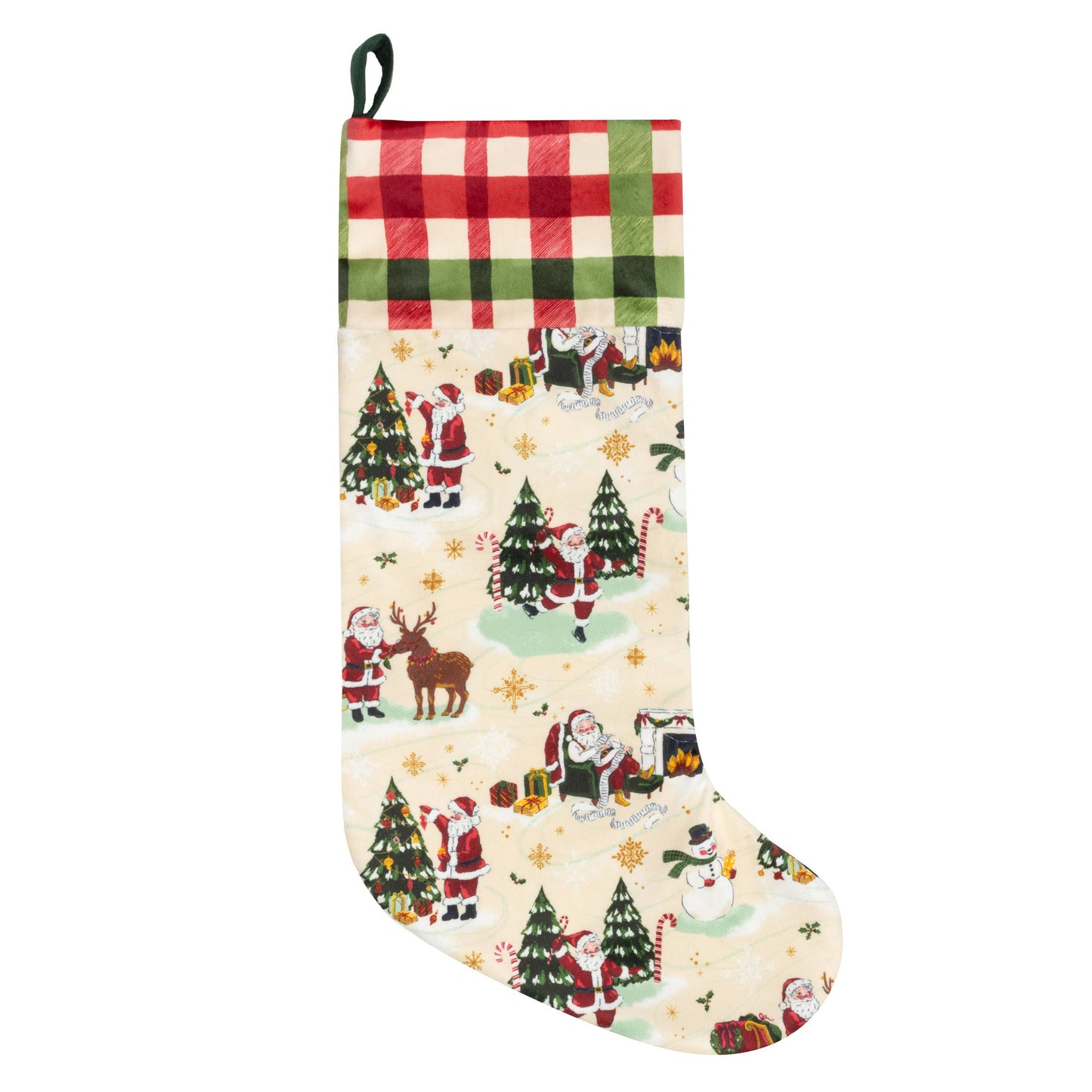 Jolly Santa Printed Velvet Xmas Stocking + Sack