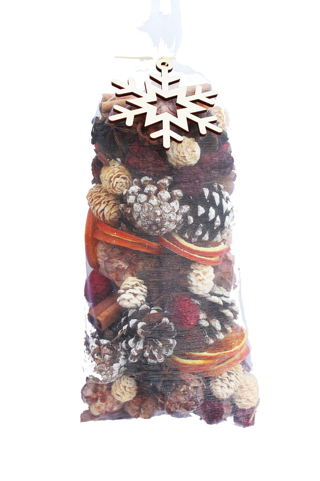 Handmade Snowflake Organza Potpourri Bag – Dried Orange, Cinnamon & Cones | Highly Scented Festive Gift