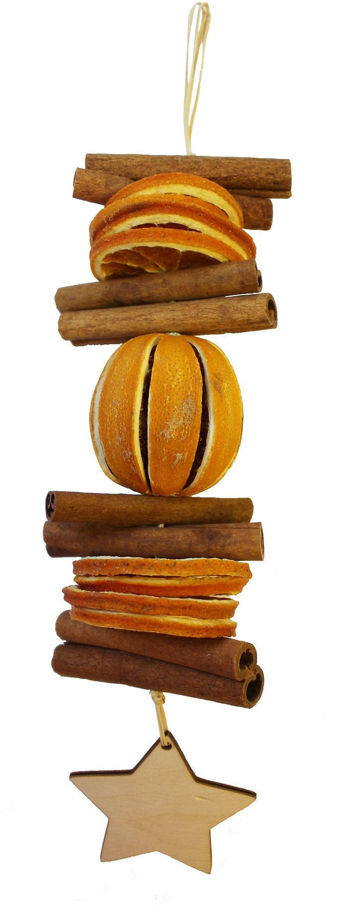 Christmas Garland with Cinnamon Sticks, Dried Orange & Wooden Heart or Star