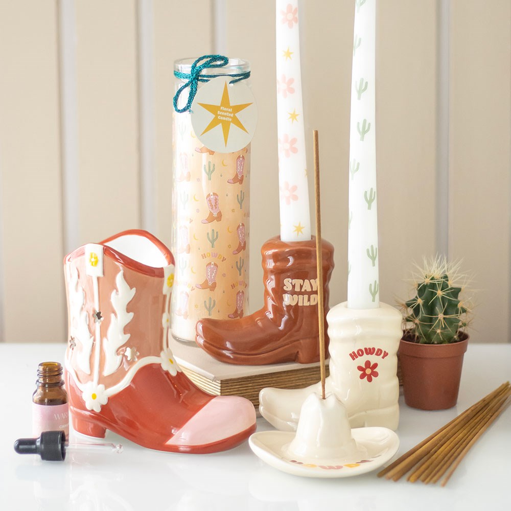 Howdy Cowboy Boot Floral Tube Candle