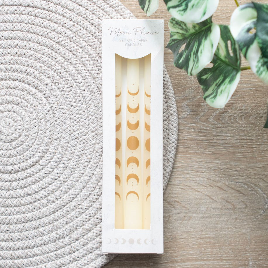 Off White Moon Phases Taper Dinner Candles