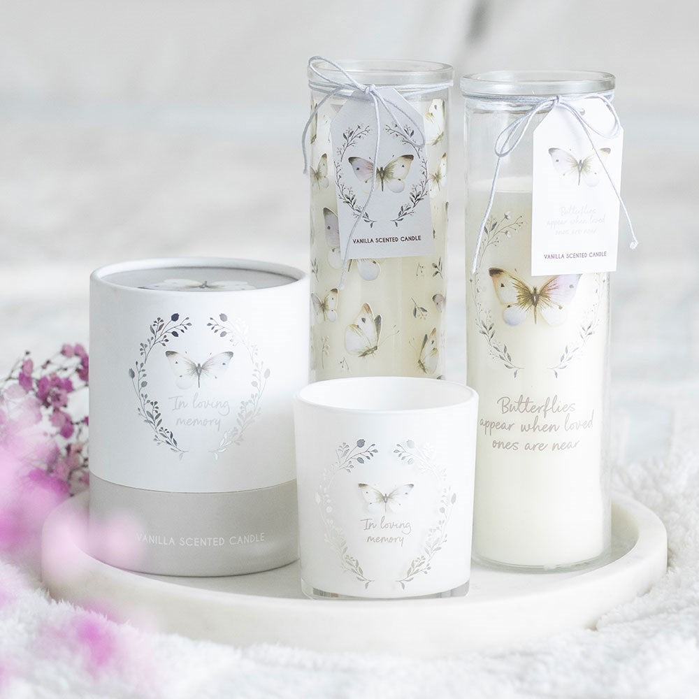 White Butterfly Print Vanilla Tube Candle