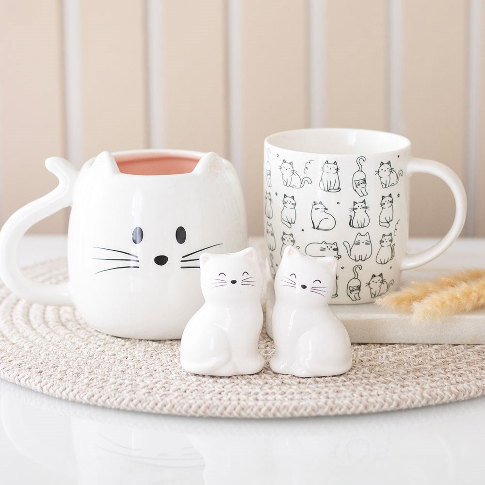 White Cat Shaped Salt And Pepper Shakers