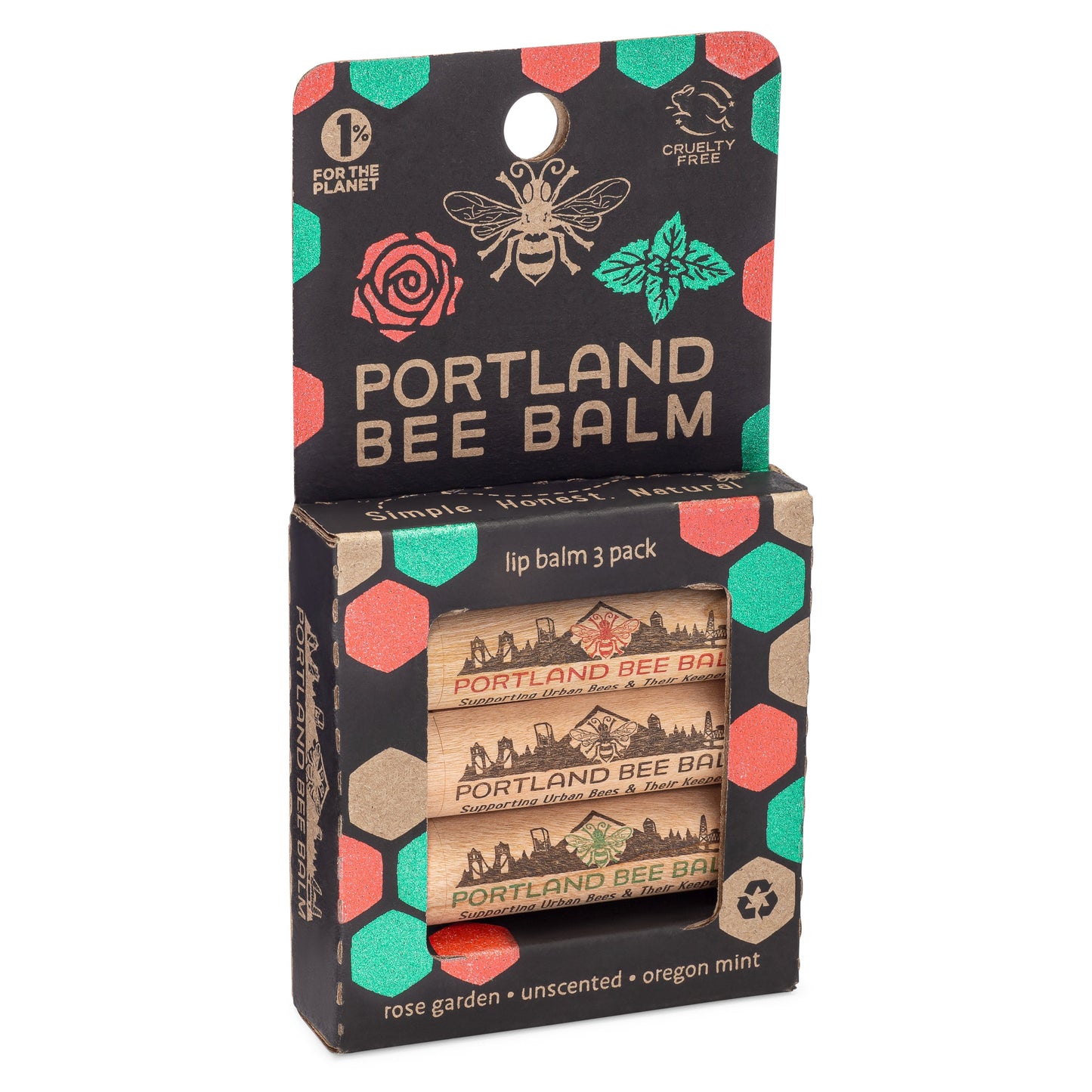 Assortiment de 3 baumes d'abeilles Portland (menthe de l'Oregon, roseraie, non parfumé)