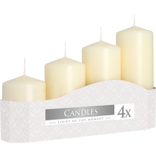 Assorted Set of 4 Pillar Candles 50mm (11/16/22/33H) - Ivory