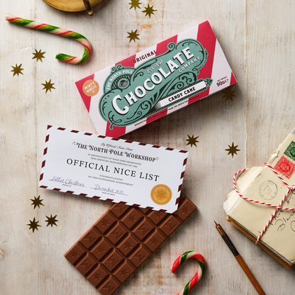 Candy Cane Milk Chocolate Bar + Nice List Certificate (90g)
