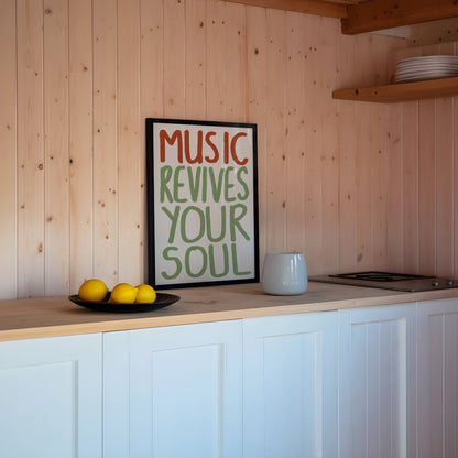 Music Revives Your Soul Print: Pink + Green / Unframed / A3