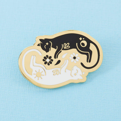 Twin Kitties Enamel Pin: Black and White