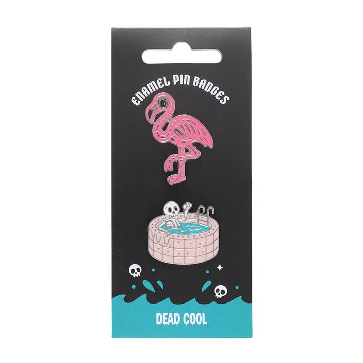 Dead Cool Summer Skeleton and Flamingo Enamel Pin Badges