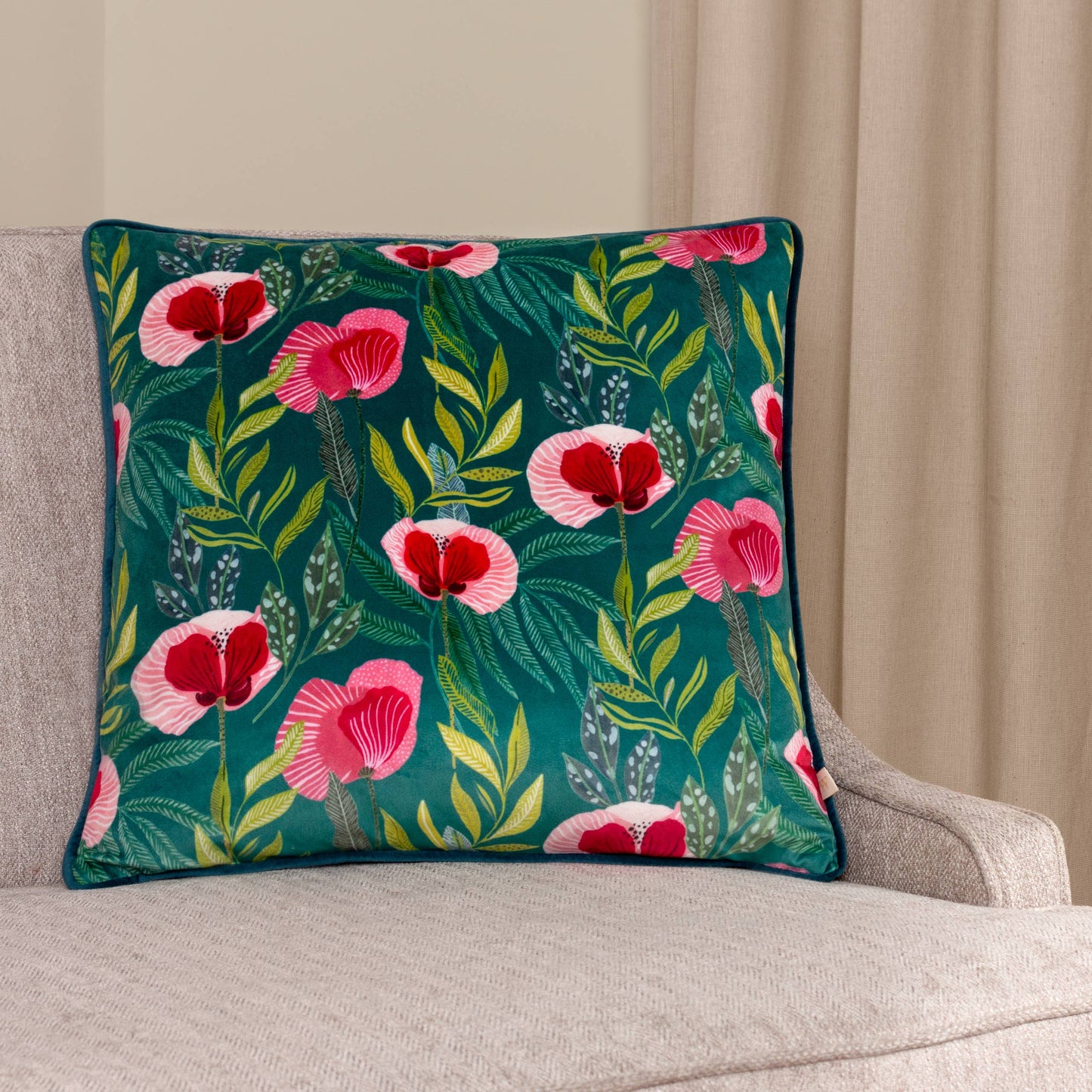 House of Bloom Poppy Cushion Teal