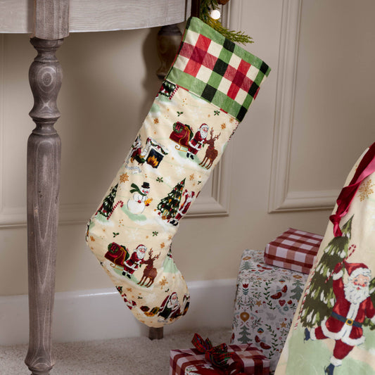Jolly Santa Printed Velvet Xmas Stocking