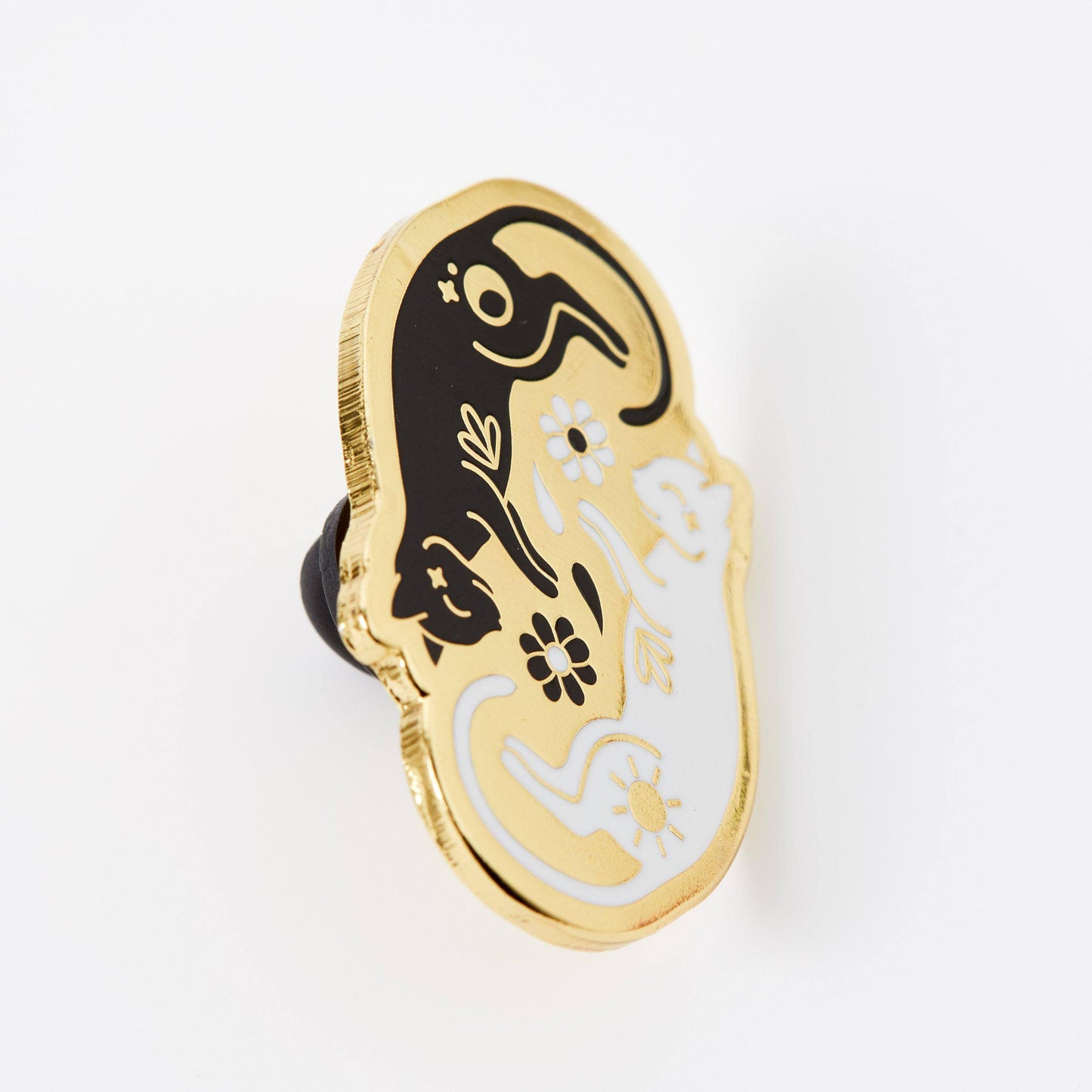 Twin Kitties Enamel Pin: Black and White
