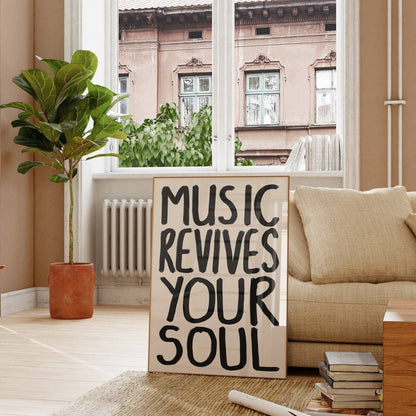 Music Revives Your Soul Print: Pink + Green / Unframed / A3