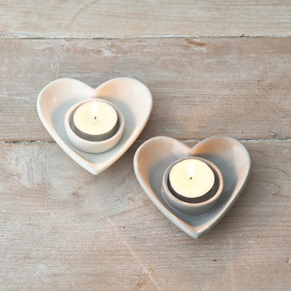 White Heart T-Light Holder, 11Cm