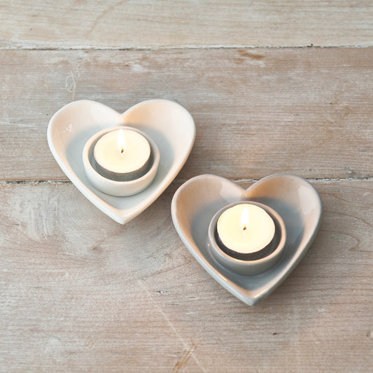White Heart T-Light Holder, 11Cm