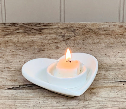 White Heart T-Light Holder, 11Cm