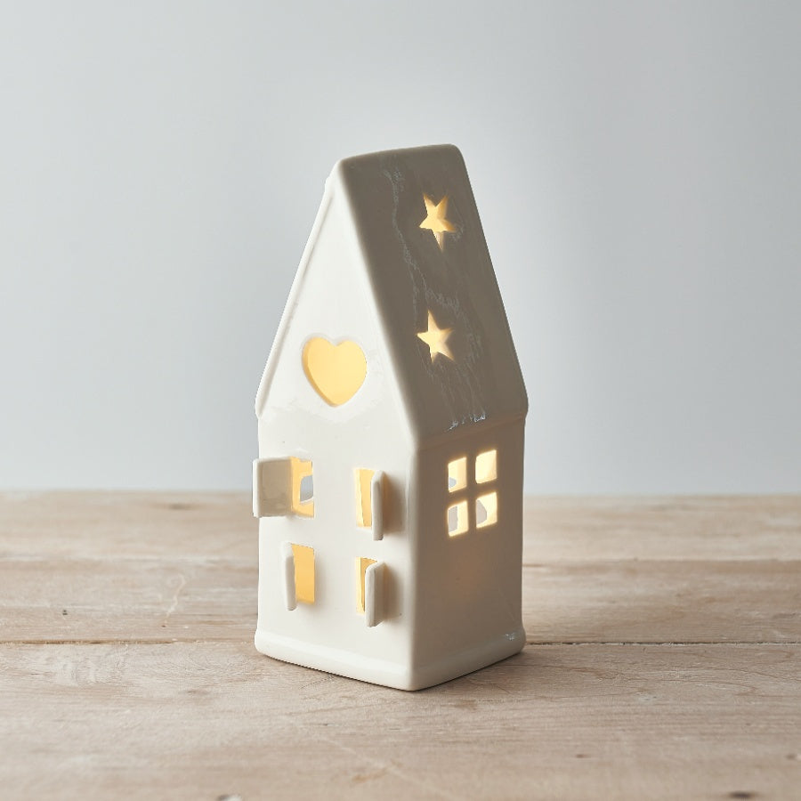 Dainty House T-Light Holder, Grey/White