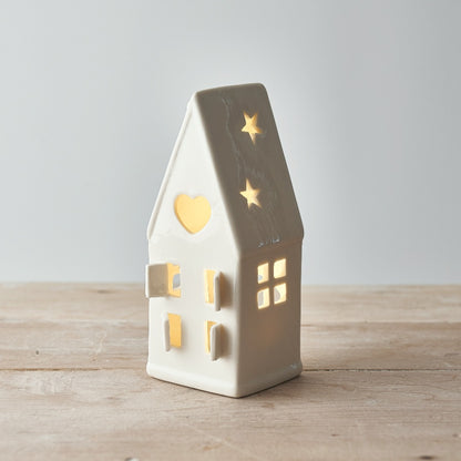 Dainty House T-Light Holder, Grey/White