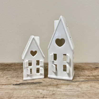 Dainty House T-Light Holder, Grey/White