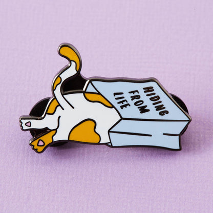 Hiding from Life Cat Enamel Pin