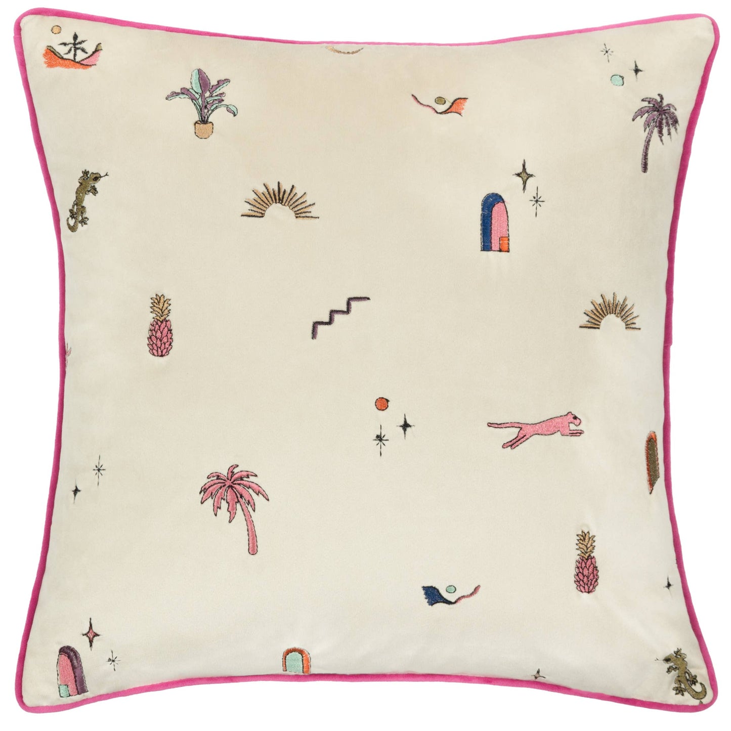 Eivissa Embroidered Velvet Cushion Multicolour