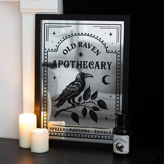 Old Raven Apothecary Gothic Mirrored Wall Art