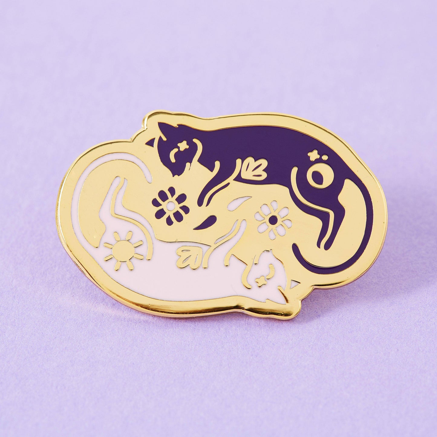 Twin Kitties Enamel Pin: Black and White