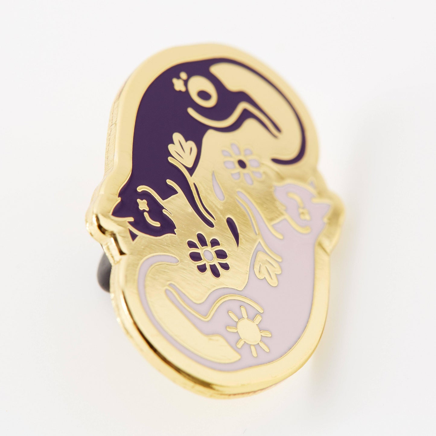 Twin Kitties Enamel Pin: Black and White