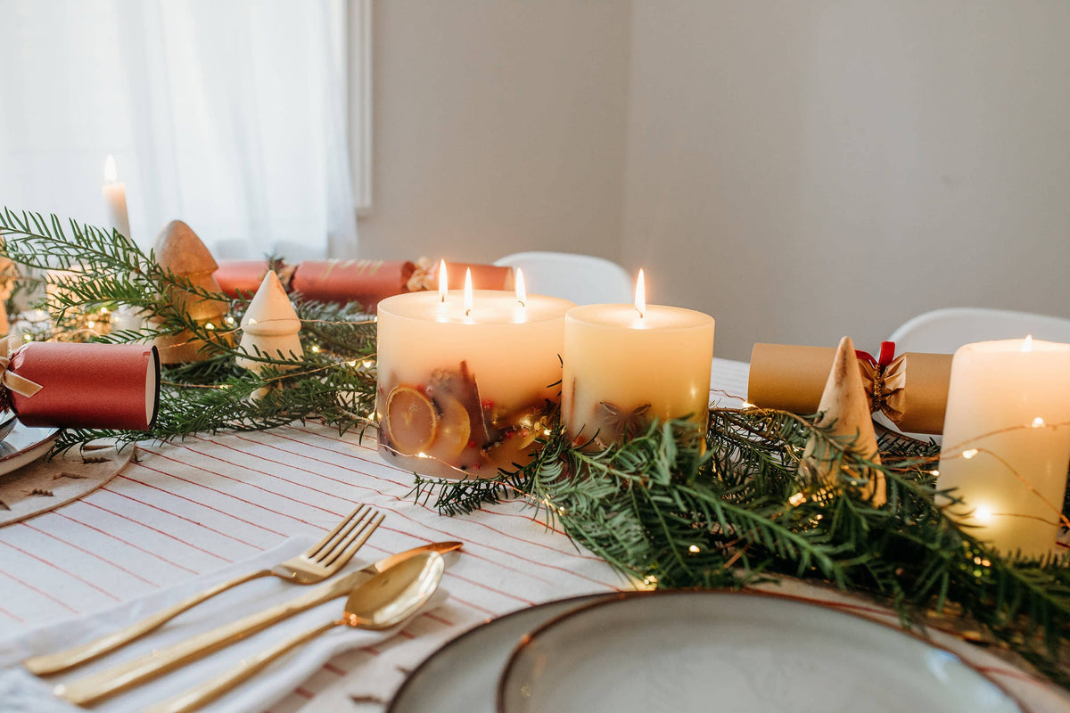 Luxury Handmade Winter Botanical Christmas Pillar Candle Soy