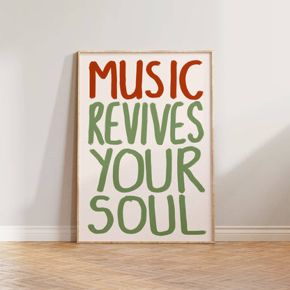 Music Revives Your Soul Print: Pink + Green / Unframed / A3