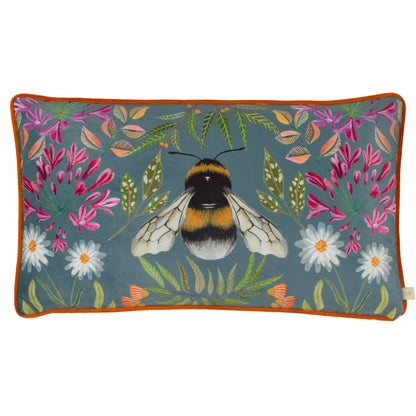 House of Bloom Zinnia Bee Rectangular Cushion Steel Blue: Steel Blue