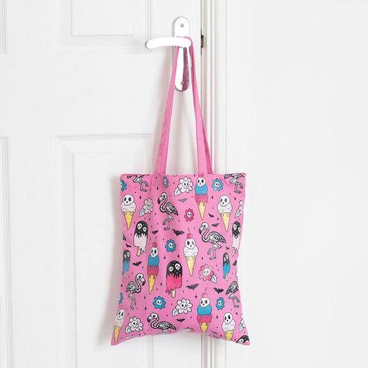 Pink Dead Hot Days Print Goth Summer Tote Bag
