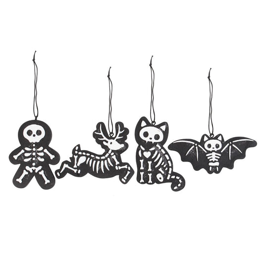 4 Black Creepy Skeleton Cookie Ornaments