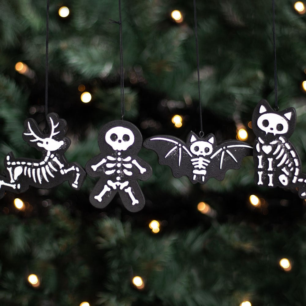 4 Black Creepy Skeleton Cookie Ornaments