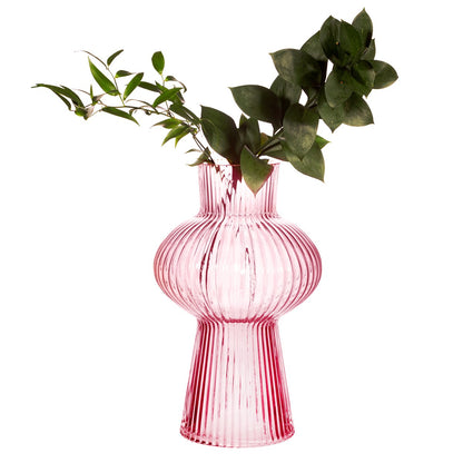 Shapely Fluted Glass Vase Pink