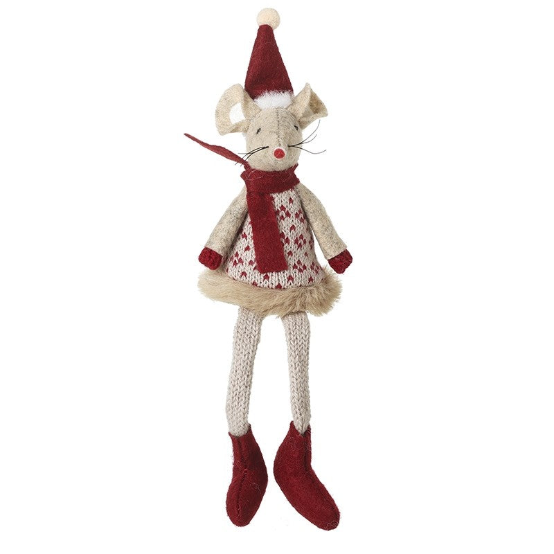 Sitting Mouse in Red Hat & Scarf