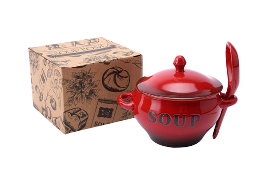 Red Soup Bowl And Spoon Set