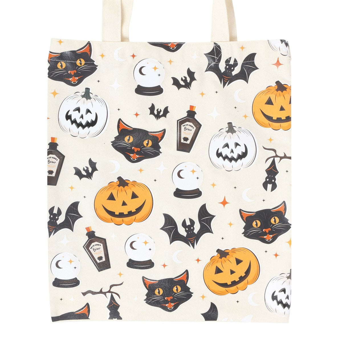 Spooky Cat And Pumpkin Print Tote Bag