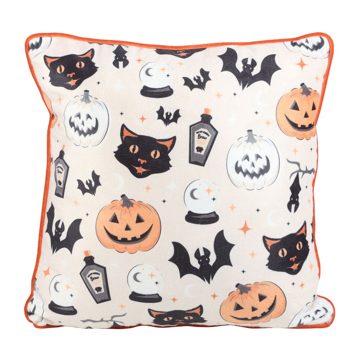 Spooky Cat And Pumpkin Print Cushion