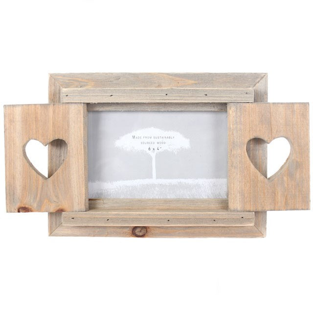 Driftwood Photo Frame With Heart Shutters