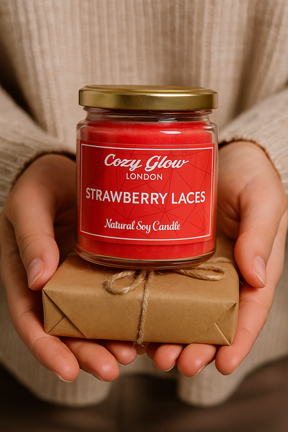 Bougie de soja aux lacets de fraise