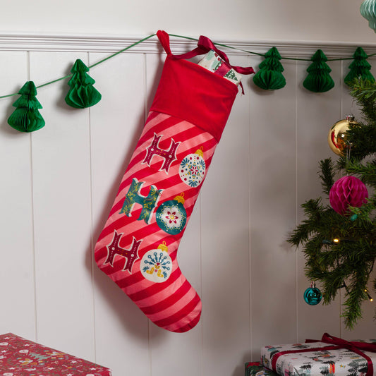 Ho Ho Ho Printed Velvet Xmas Stocking