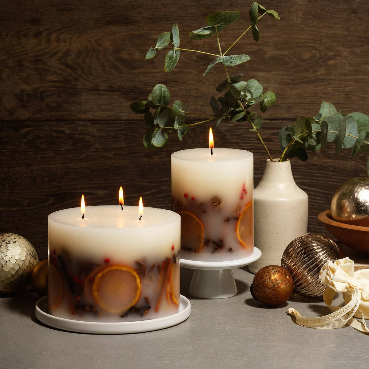 Luxury Handmade Winter Botanical Christmas Pillar Candle Soy