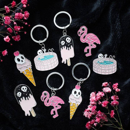 Dead Cool Summer Skeleton and Flamingo Enamel Pin Badges