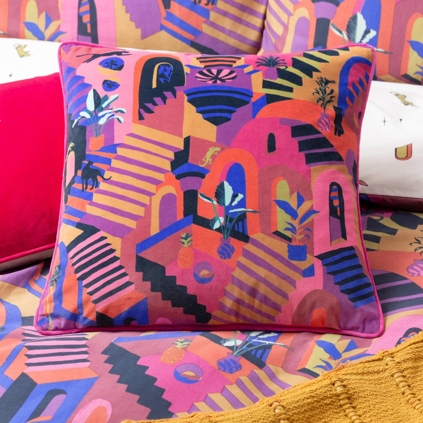 Eivissa Embroidered Velvet Cushion Multicolour