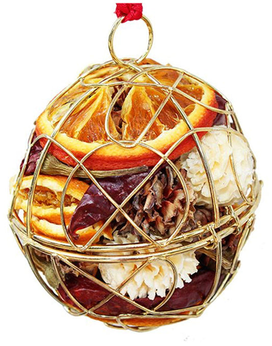 Handmade Christmas Cone Hanging Cage – Dried Orange, Cones & Chillies | Highly Scented Festive Decoration