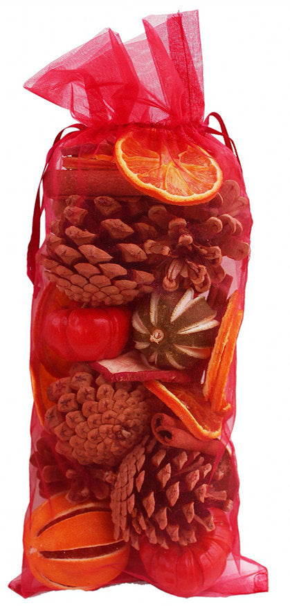 Large Cone, Cinnamon & Fruit Organza Potpourri Bag – Dried Orange, Apple & Mini Pumpkins | Highly Scented Festive Decoration