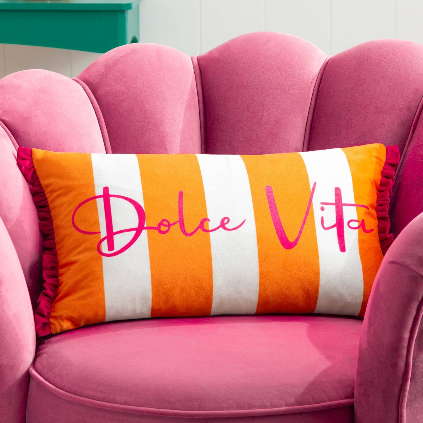 Dolcevita Striped Velvet Cushion Orange/Pink